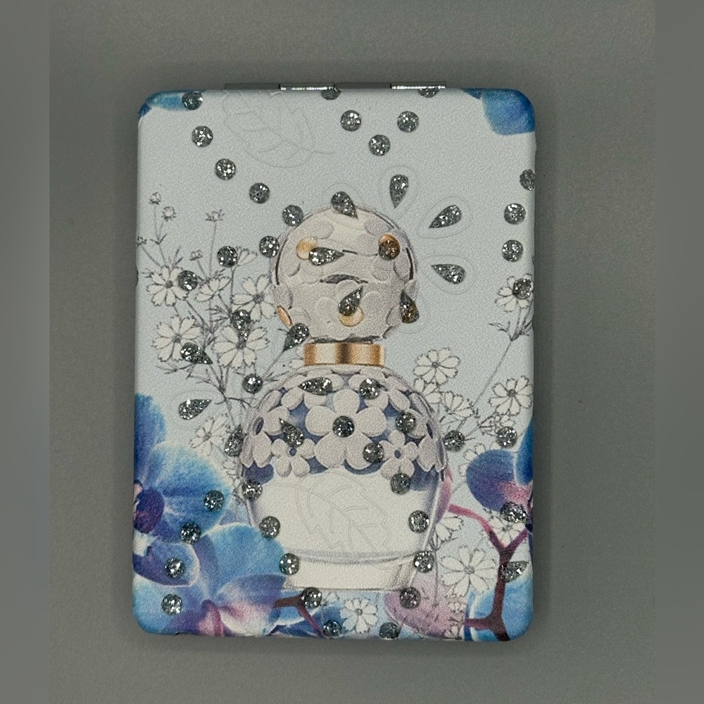 Compact Mirror - Blue & White Rhinestone Accent